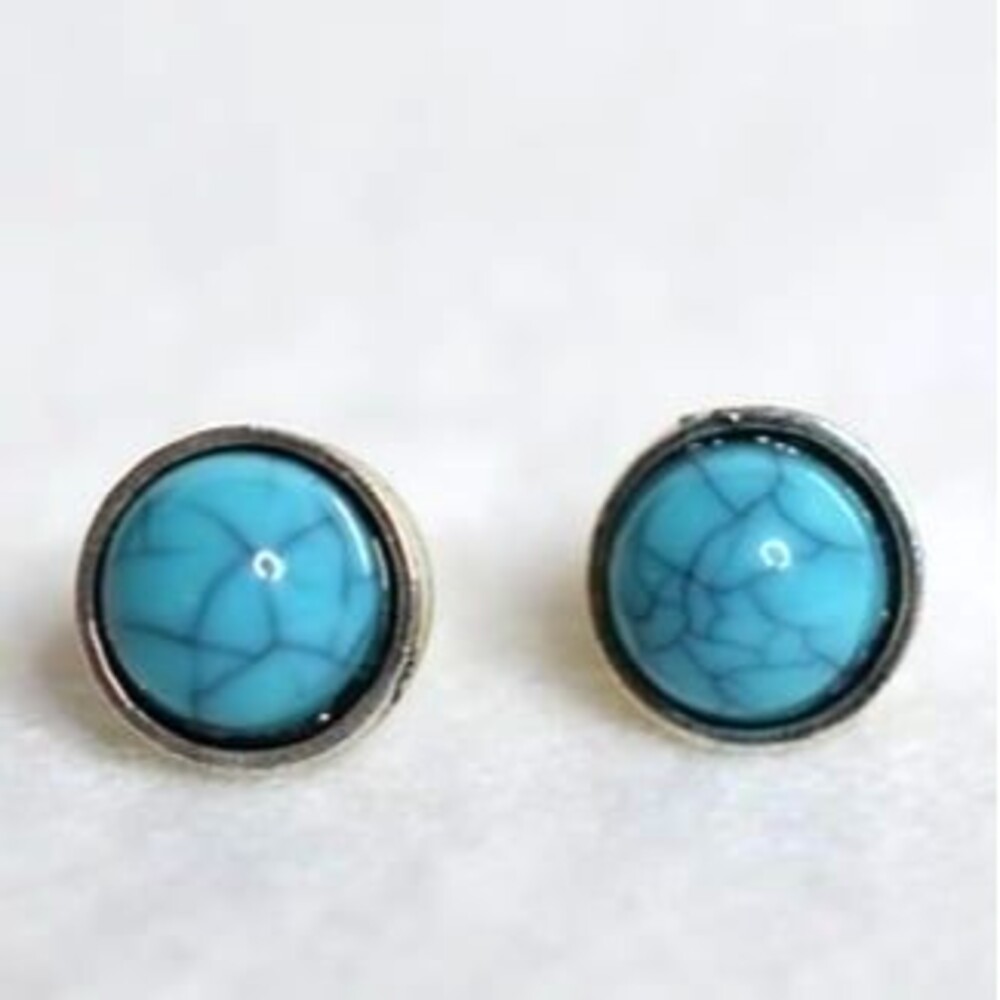 Southwestern Chic Vintage Turquoise Silver Tone Post 1/4" Petite Earrings